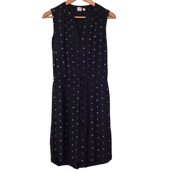 Gap navy blue white sleeveless v-neck mid dress - Picture 1 of 11